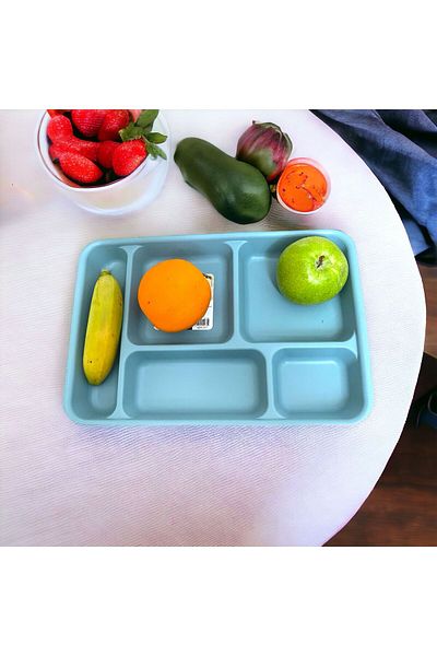 HOLLYHOME Table D'hôte Luxury Plastic Picnic Food Serving Plate with 5 Compartments 1 Piece Blue Table 21x31x3,3(h) cm