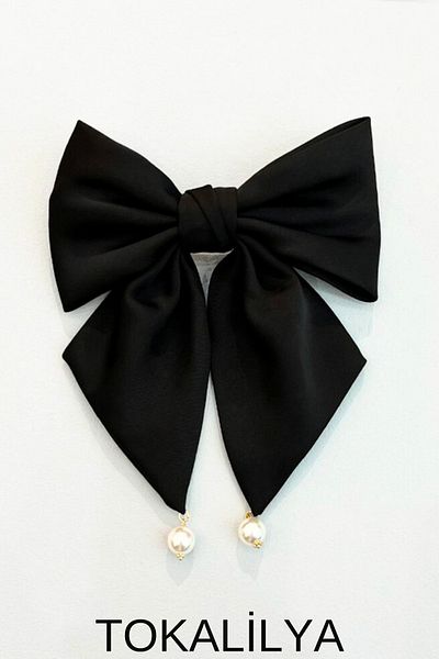 TOKALİLYA Fundita de dama cu perla din satin negru - Clip automat