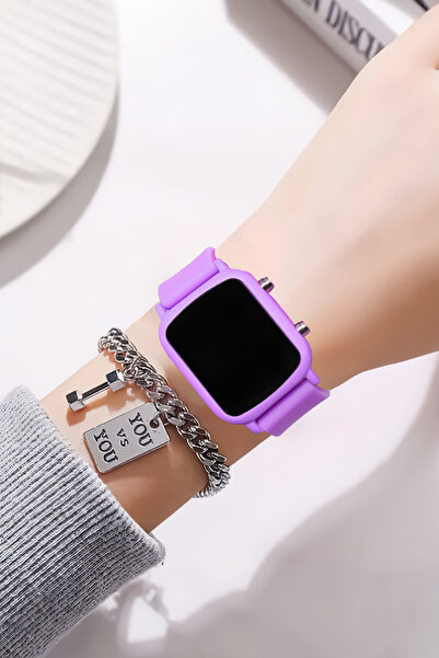 tutkanstore Çocuk Kol Saati Dijital Led Beyaz Işıklı Kare Silikon Kordon Meta...