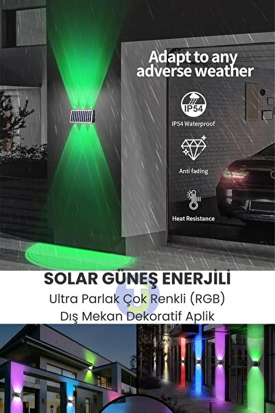 Technojet Solar Güneş Enerjili 6 Ledli Bahçe Aydınlatması Aplik Parlak RGB Işık Led Lamba (1 Adet)