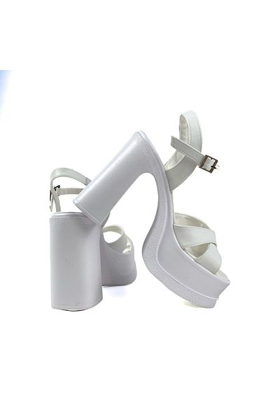 bescobel Women's Palma White High Heel Platform Bridal Shoes Sandals Cross Band 15 Cm 1000