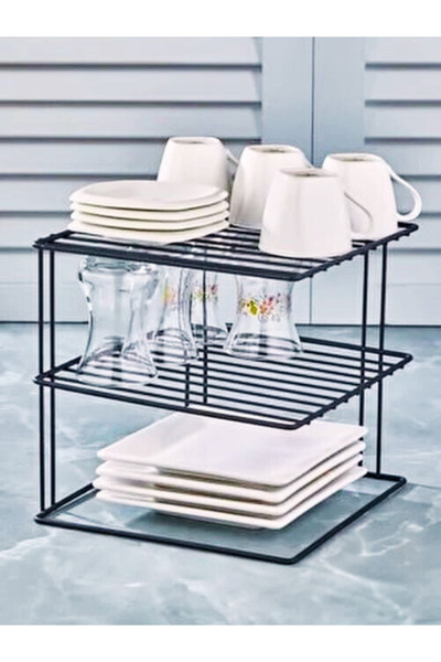 Genel Markalar Dolap İçi Tabak Düzenleyici 3 Katlı Tabaklık Raf SİYAH