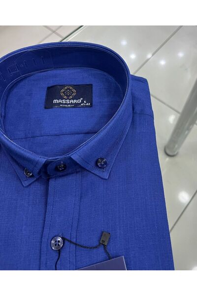 ENRICO MASAROTTI Keten Pamuklu Kısa Kol Gömlek