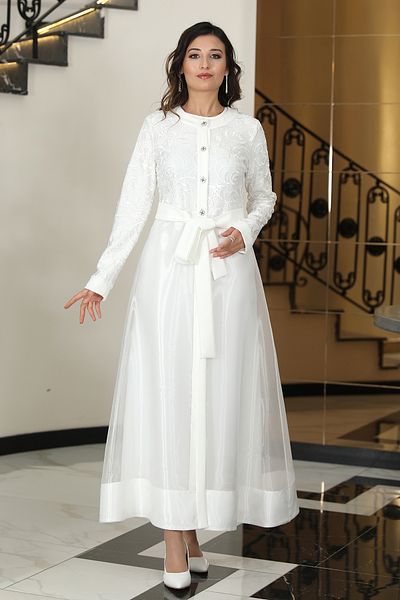 Central Of Moda Double Abaya Evening Dress & Lace Top & Organza Skirt and Crepe Dress