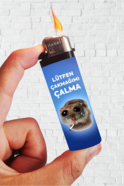 SARANG Üzgün Hamster Çakmağımı Çalma Mavi Renk Baskılı Klasik Gazlı Çakmak