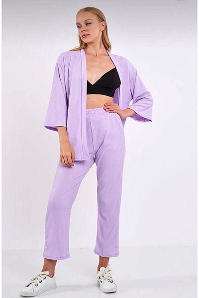 PLA STORE Lilac Colored Kimono Top and Bottom Set