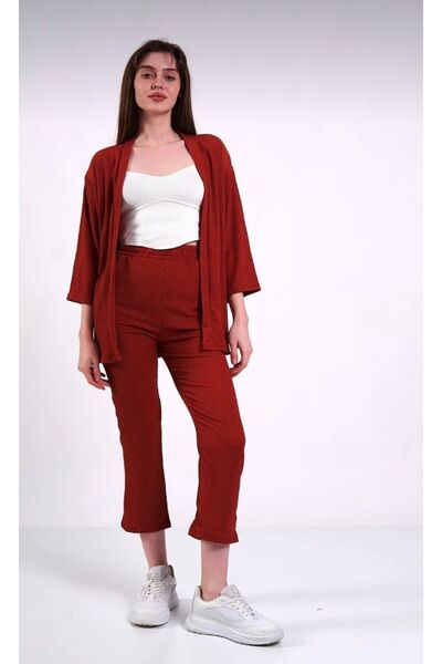 PLA STORE Claret Red Kimono Top and Bottom Set
