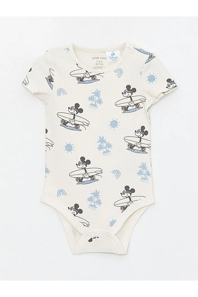 LC Waikiki LCW baby Crew Neck Printed Baby Boy Snap-On Bodysuit and Shorts 2 Piece Set