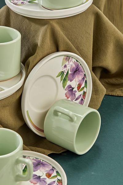 Erbaşlar 12 Piece Tea and Coffee Cup Set for 6 People with Presentation Plate, Tea and Coffee Set