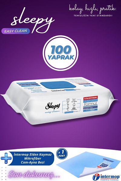 Sleepy Easy Clean Bleach Added Surface Cleaning Towel 100 Sheets Intermop Slim Glass Cloth