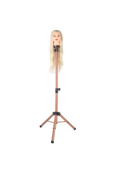 KONAK PERUK Metal Tripod For Hairdresser Training Mannequin - Coffee with Milk + Carrying Bag