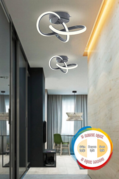 Dekorluna Sofia Modern Plafonyer Füme 3 Renk Işık Modu Tavana Sıfır Salon Mutfak Hol Led Avize