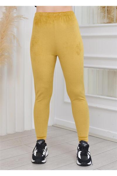 Nuseel Yeni Sezon Fitilli Kadife Tayt Hardal Rengi