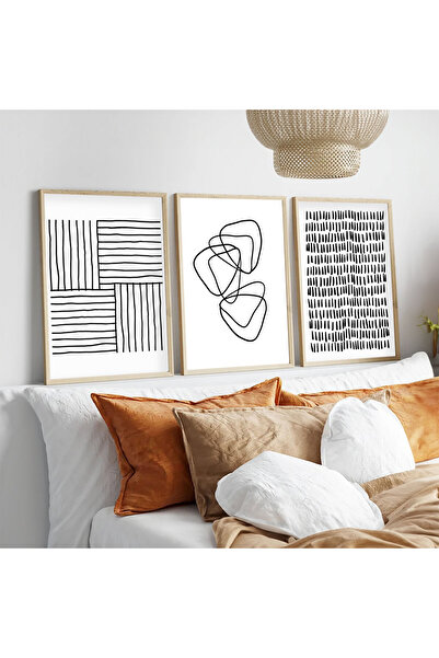 huhuli Ahşap Çerçeveli  3’lü Modern Tablo huhu239