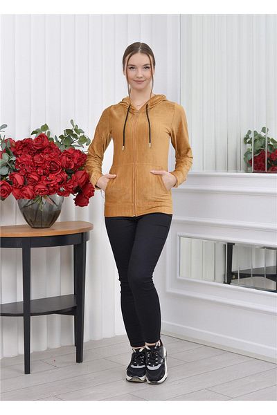 Nuseel Hooded Corduroy Cardigan Tan Color