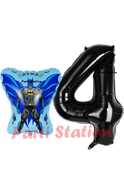 Parti Station Batman Konsept 4 Yaş Balon Set Batman Yarasa ve Siyah Rakam Bal...