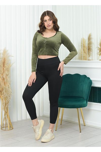 Nuseel Wide Collar Corduroy Crop Khaki Color