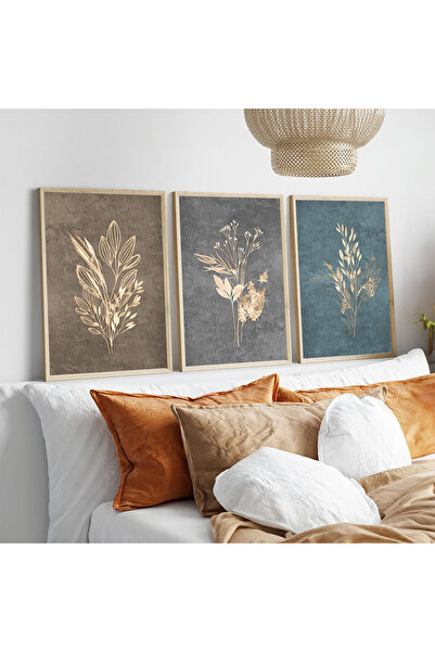 huhuli Ahşap Çerçeveli  3’lü Modern Tablo huhu242