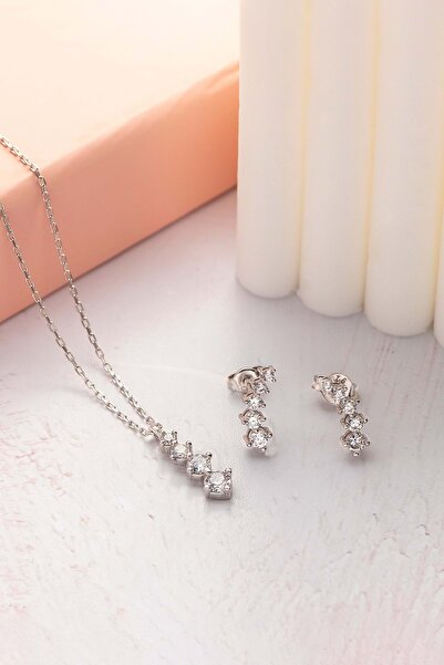 Else Silver 925 Ayar Zarif Zirkon Taşlı Gümüş Takı Seti