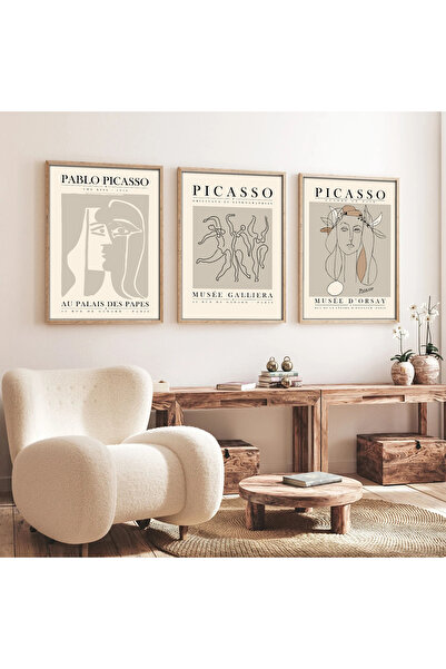huhuli Ahşap Çerçeveli 3’lü Modern Tablo huhu256