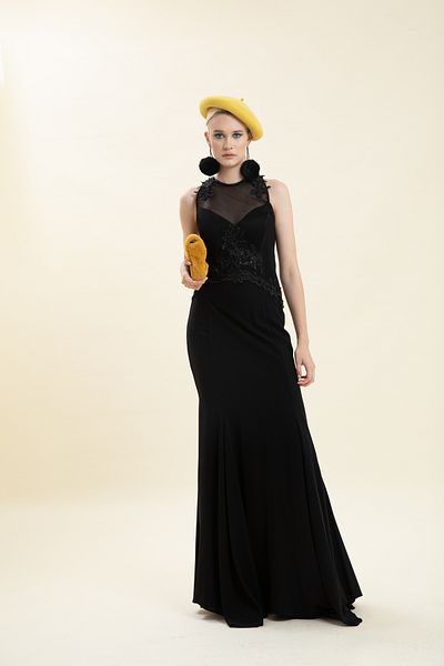 VERDA Tulle and Lace Detailed Bead Embroidered Evening Dress