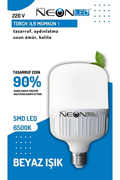 Neon TAPLED 60W Torch Büyük Ampül 5 Adet Ultra Güçlü  Tasarruflu Led Işık  4500lm 6500K Beyaz Işık  E27