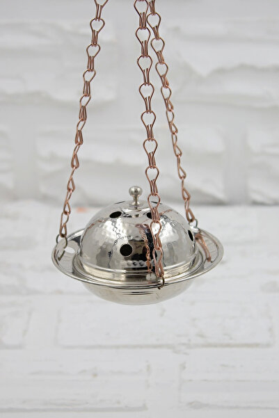 TURNA BAKIR Turna Bakır Cadı Kazanı Askılı Zincirli Tütsülük & Buhurdanlık Nikel