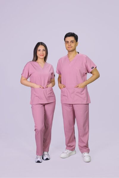HGM Collection Unisex Pembe Klasik Paça Likralı Doktor Hemşire Forması Medika...