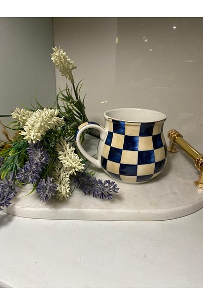 elif aksesuar Arov Checkered Pattern Ayran Mug Cup Single