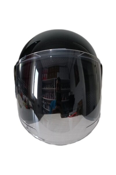 Genel Markalar Uzun Camlı Yarım Motosiklet Kaskı Parlak Siyah