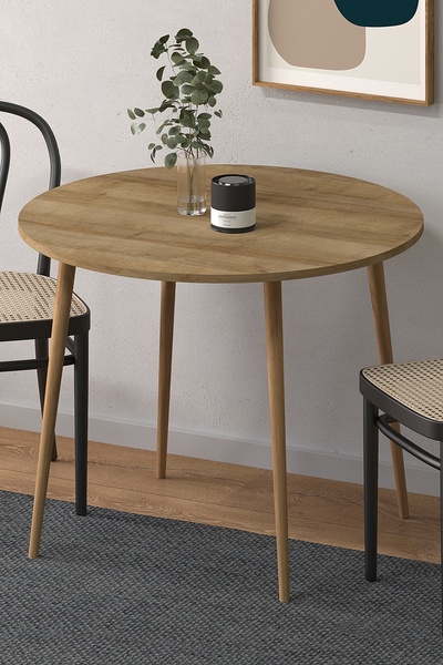 Monte Sehpa Yuvarlak 90×90 Ağaç Ayaklı Masa Mutfak Masası Çalışma Masası Bilgisayar Masası