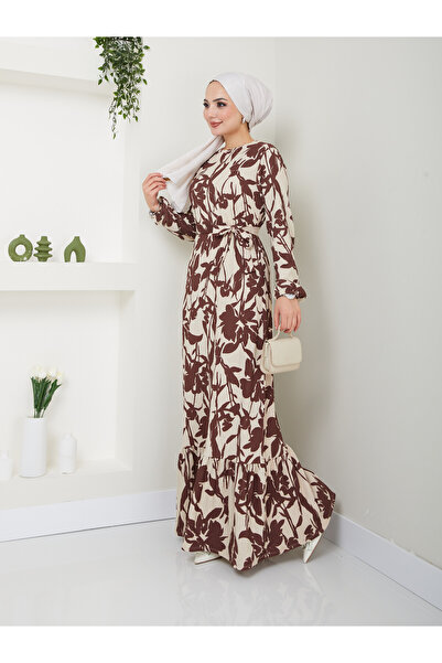 VOLT CLOTHİNG Γυναικείο φόρεμα με λουλουδάτο μοτίβο μάξι μήκους ζώνη