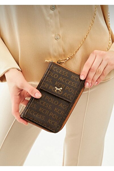 İlka Collection Zincir Detaylı Yazılı Telefonluk Vizon