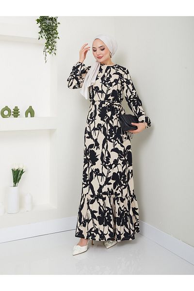 VOLT CLOTHİNG Damska sukienka maxi z paskiem w kwiatowy wzór