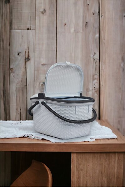 Redro Home Rattan Desenli Sert Plastik Lüx Piknik Sepeti 30 Lt Beyaz