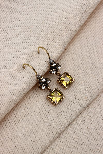 Süspüs Accessories Authentic Dangle Square Jewelled Earrings