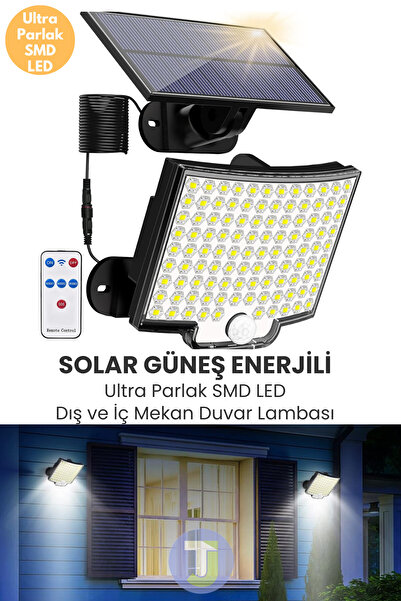 Technojet 110 Ledli Solar Güneş Enerjili Kumandalı Hareket Sensörlü Bahçe Ayd...