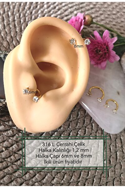 Bylin Cerrahi Çelik Zirkon Taşlı At Nalı / C Piercing Seti - 2 Adet