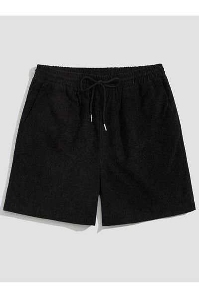PUNIX PLUS SIZE BIG SIZE BATTAL SOLID BLACK UNPRINTED COTTON WOVEN FULL SUMMER UNISEX SHORTS