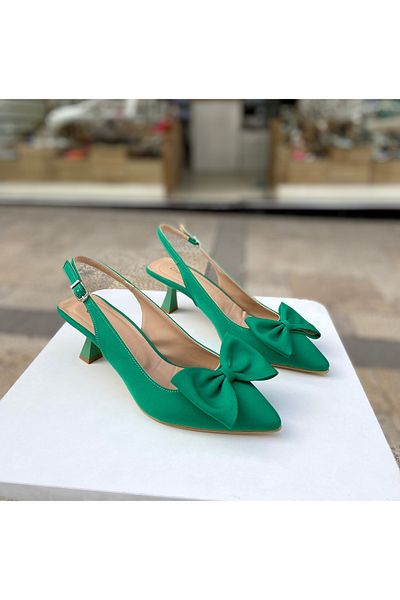 Gloriys Ayakkabı & Çanta Green Satin - 6 cm Bow Heeled Shoes 01050