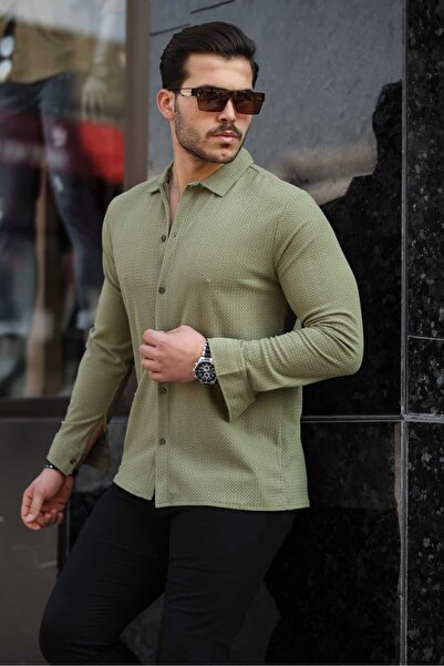 DEFES Erkek Haki Regular Uzun Kollu Gömlek