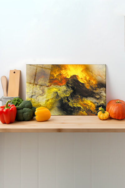 Rosyvien Yellow Chaos Abstract Glass Cutting Board, Silicone Legs, Presentati...