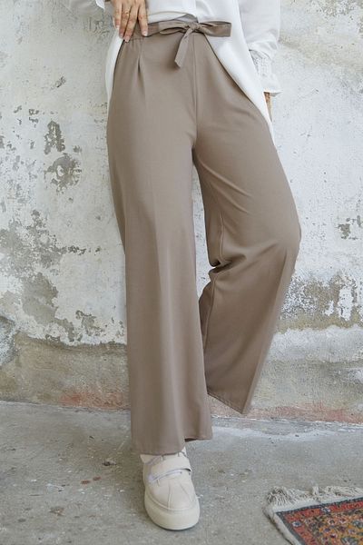 InStyle Belted Waist Loose Scuba Trousers - Beige