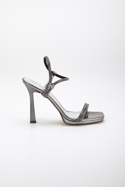 LİLLA women's high thin heels pointed toe rhinestones platinum mirror evening shoes