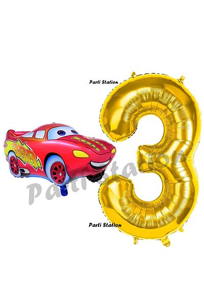 Parti Station Cars Cars Balloon Concept 3 Years Old Balloon Set Lightning Mcqueen Balloon and Gold Number Balloon Birthday Set