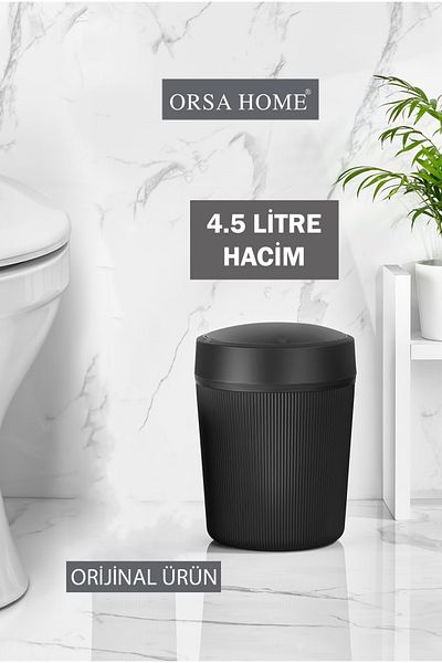 ORSA HOME 4,5-литров кош за боклук с черни райета за баня, кухня и офис.