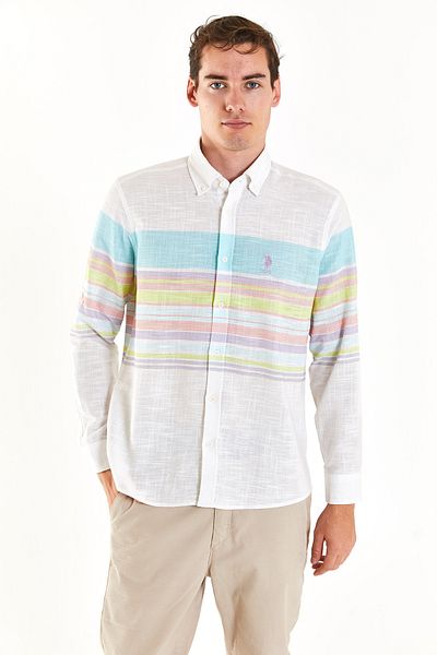 U.S. Polo Assn. Ανδρικό πουκάμισο BILLY με κουμπιά με εγγράφο με εγγράφο χρώματος πτυσσόμενο μανίκι 100% βαμβάκι