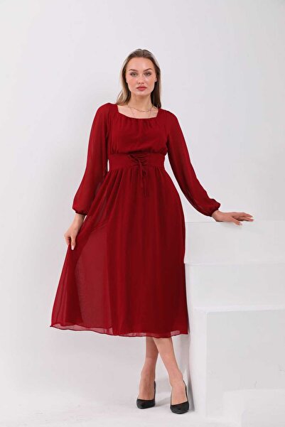 CİXAPLE Права рокля от шифон - въжена връзка на талията