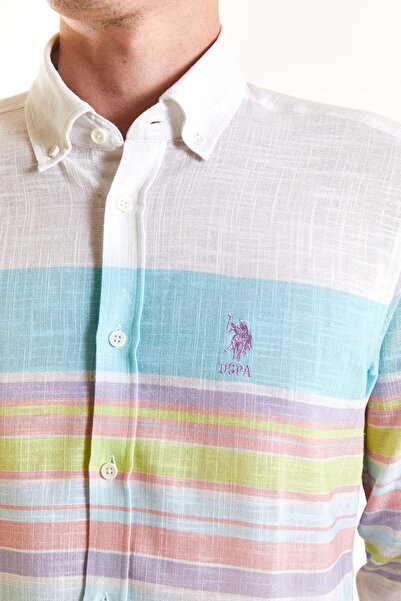 U.S. Polo Assn. Ανδρικό πουκάμισο BILLY με κουμπιά με εγγράφο με εγγράφο χρώματος πτυσσόμενο μανίκι 100% βαμβάκι