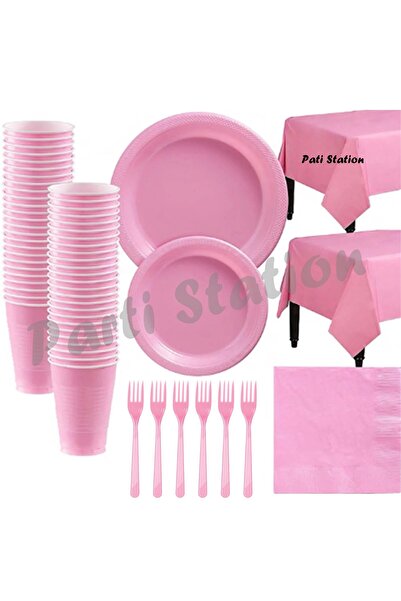 Parti Station 25 Kişilik Kullan At Plastik Tabak Bardak Çatal Peçete Masa Ört...